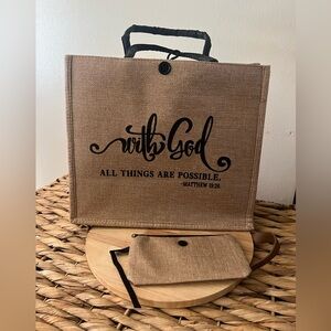 Scripture Jute Tote Bag with Pouch